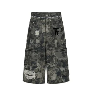 tf baggy distressed camo cargo shorts urban grey