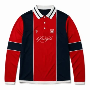 tf lifestyle paneled long sleeve polo red navy front